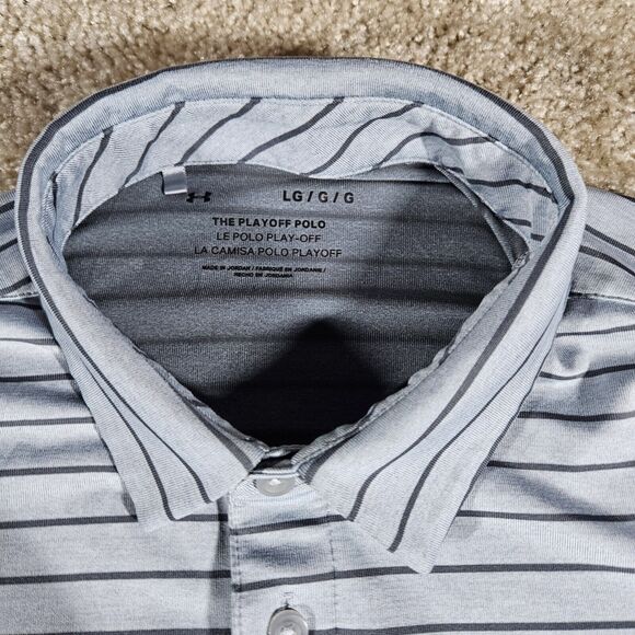 Under Armour The Playoff Polo Men’s Size Large Gray Striped Golf - Picture 2 of 7